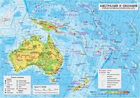 Австралия и Океания - Природогеографска и политическа карта (лице); Климат. Води. Растения и животни (гръб)