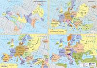 Народи и държави в началото на VI в.; Европа в края на X в.; Европа до средата на XIII в.; Европа в средата на XVII в. - стенна карта